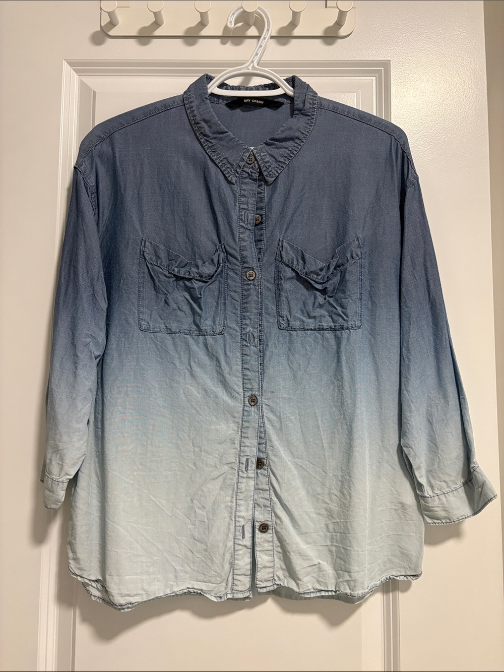 Ombre Button-Up Denim Shirt - Blue to Light Blue